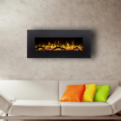 Albion Sort Væghængt Elektrisk Pejs Albion Sort Elektrisk Pejs med Justerbar Varme, Sort, Energibesparende LED