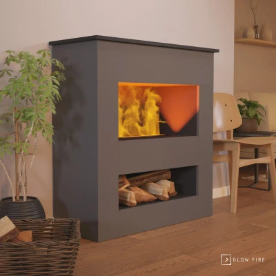 Brecht Grå - OMC 600 | Fritstående Vanddamp Pejs Brecht Grå - OMC 600 Elektrisk Pejs – Realistisk Flamme, Miljøvenligt Design, Fritstående