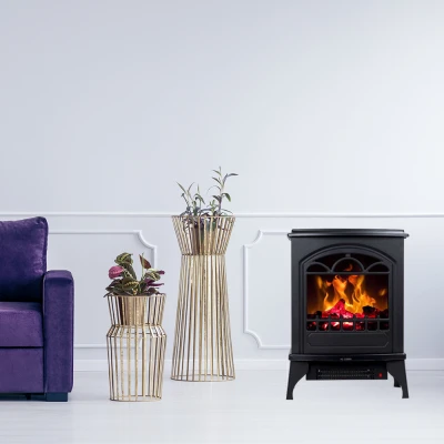 Hereford traditionel elektrisk pejs Hoover elektrisk pejs med lejrbålsflammeeffekt, sort, justerbar varme