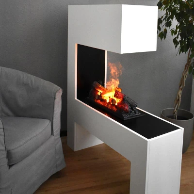 Mozart hybrid pejs i hvid Glow Fire Mozart - OMC 600 | Fritstående Vanddamp Pejs, 120 cm x 110 cm x 35 cm