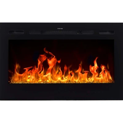 Majestic elpejs til montering på væg eller indbygning Majestætisk 92 cm elektrisk pejs med justerbar varme, sort, energibesparende LED