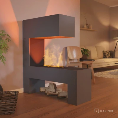 Glow Fire Mozart Grå - OMC 600 | Fritstående Vanddamp Pejs – Køb Online Glow Fire Mozart Grå - OMC 600 | Fritstående Vanddamp Pejs, 120 cm x 110 cm x 35 cm