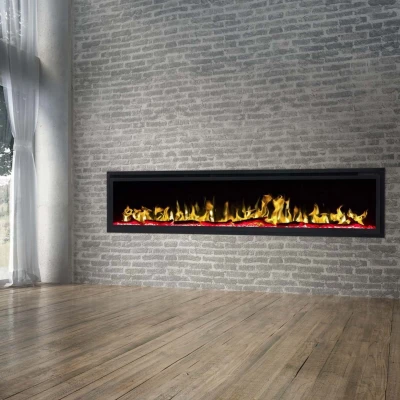 Royal Elpejs til indbygning eller montering på væg Royal 72 tommer vægmonteret elektrisk pejs med LED-flammer og dekorative krystaller/brændestykker