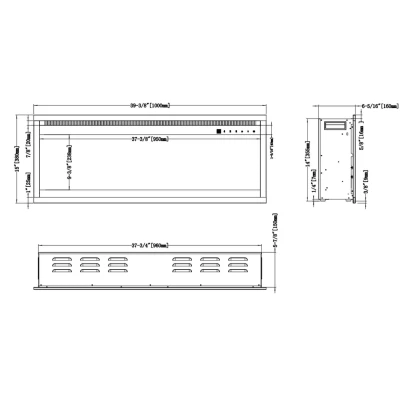 Royal PRO el-pejs monteret på væg – sort design med LED-flammer og varmefunktion Royal Pro 100 cm vægmonteret elektrisk pejs i sort