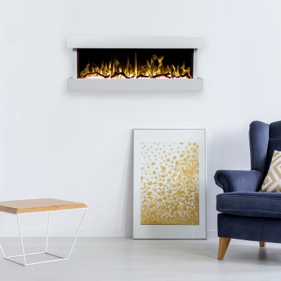 Modena Hvid - 3-sidet væghængt elpejs Modena Hvid Elpejs med Justerbar Varme, Hvid, Energi-Besparende LED